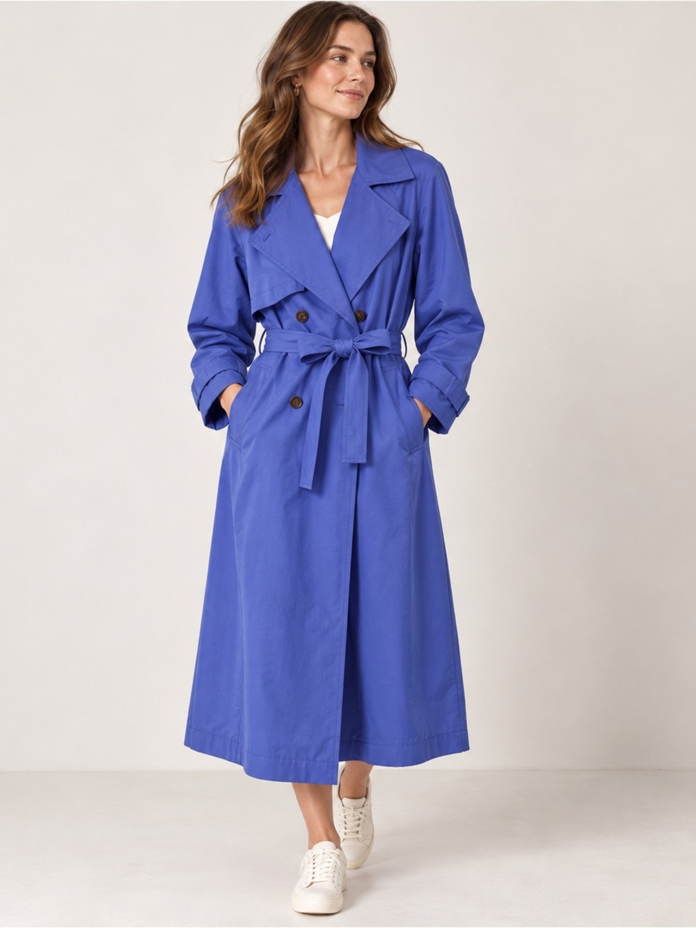Gallery Petite Vintage Blue Belted Trench Coat Shoulder Pads Size 6 - 80s Cobalt